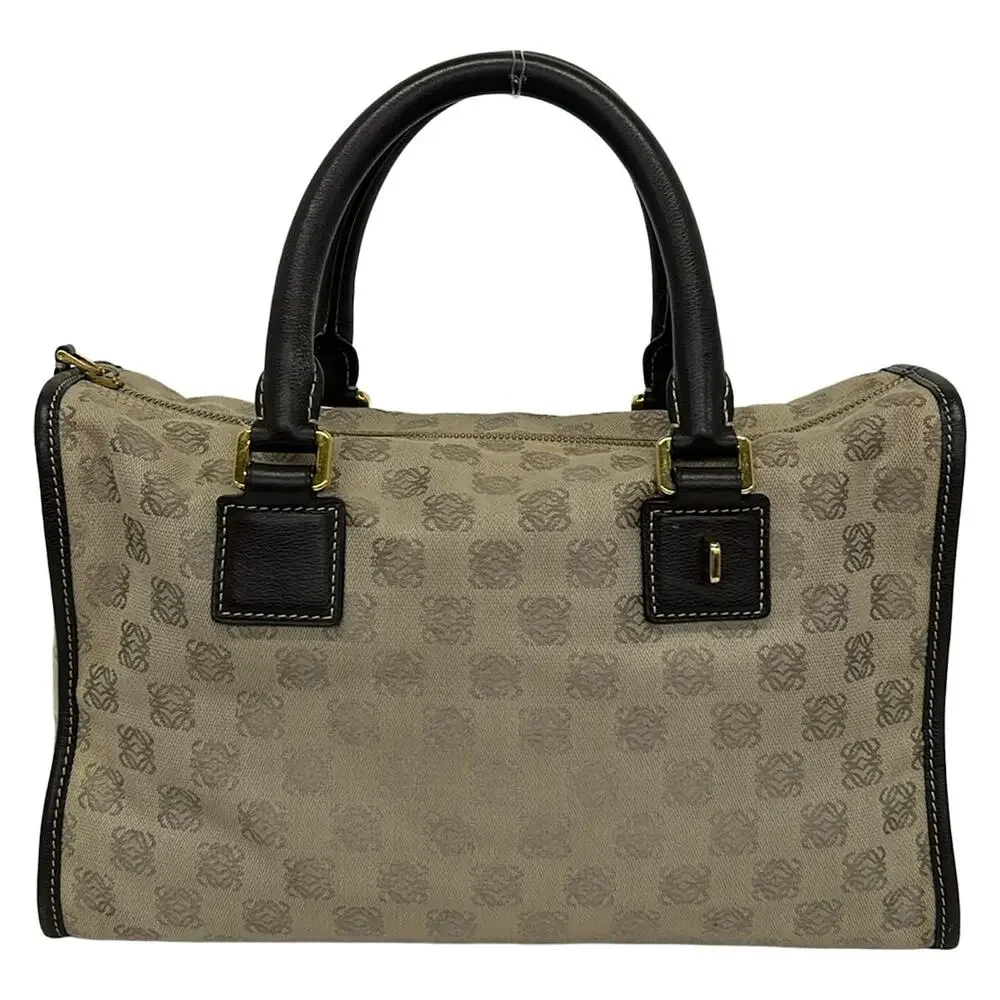 Loewe Handbag Beige Khaki Dark Brown Jacquard Leather